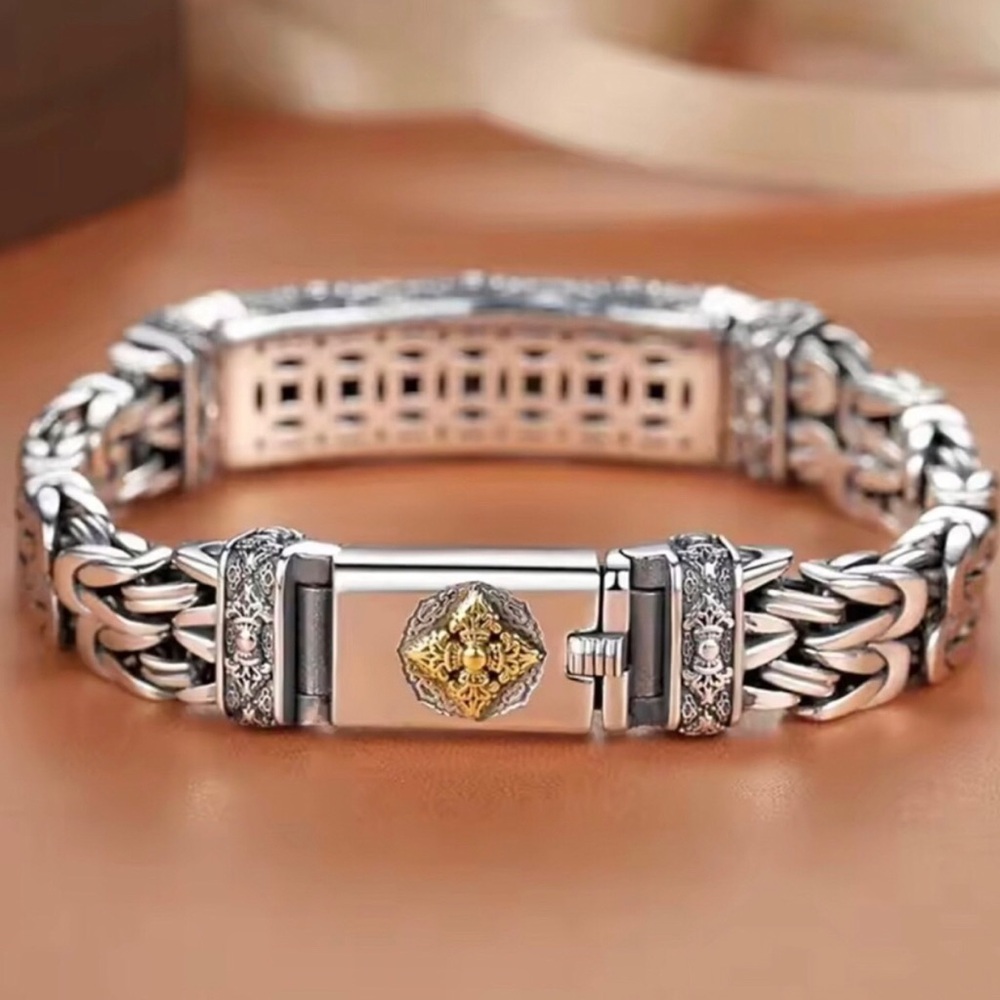 Men's Two-Tone Stainless Steel Chain Bracelet with Gold Accent
